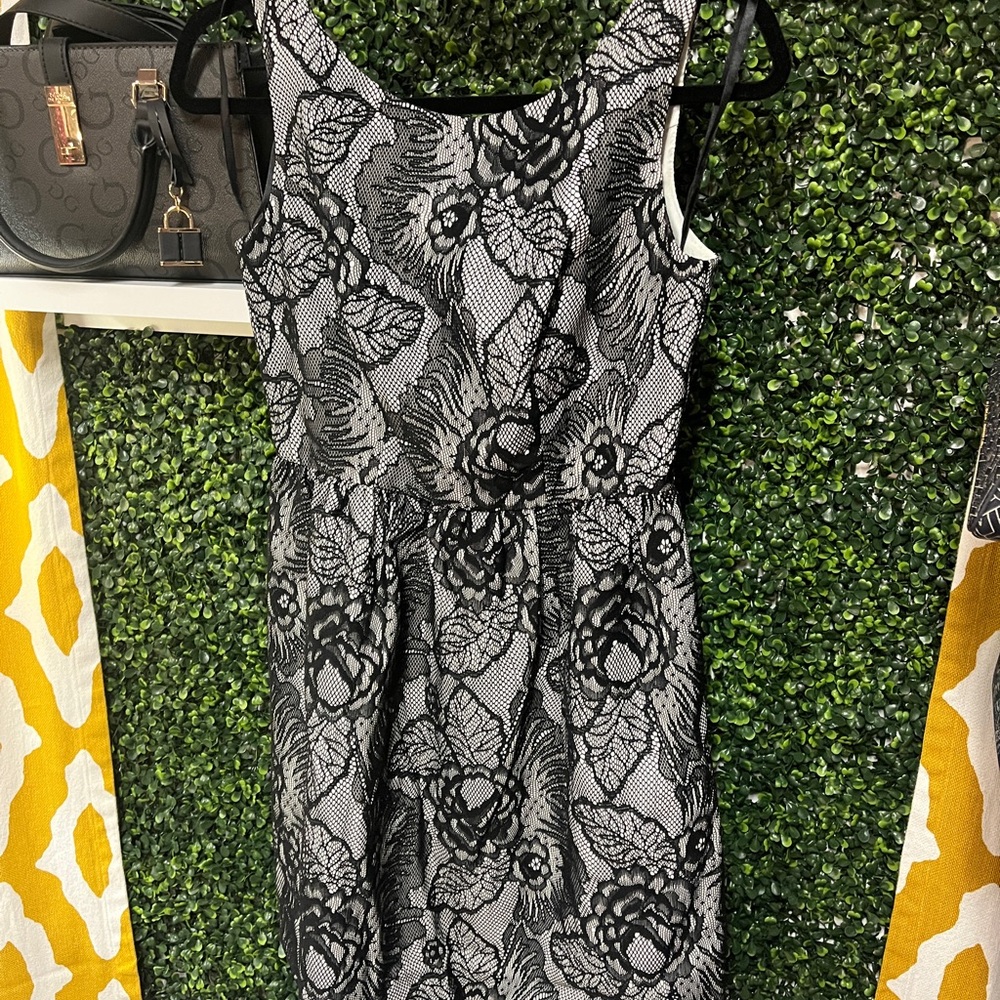I.N. Studio Black and White Lace Midi Dress